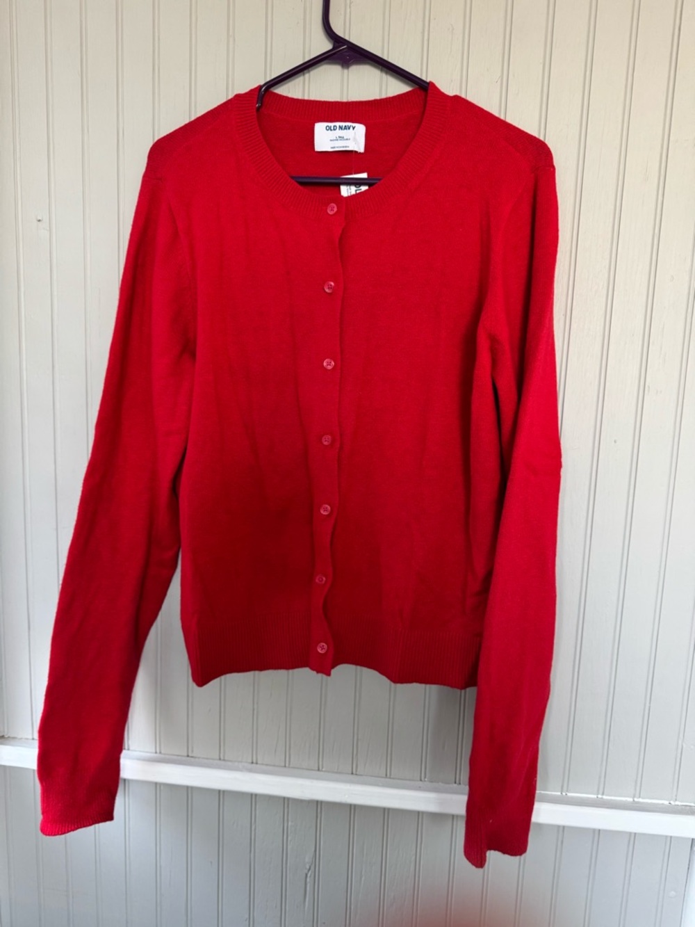 Old Navy Red Button-Front Crewneck Cardigan